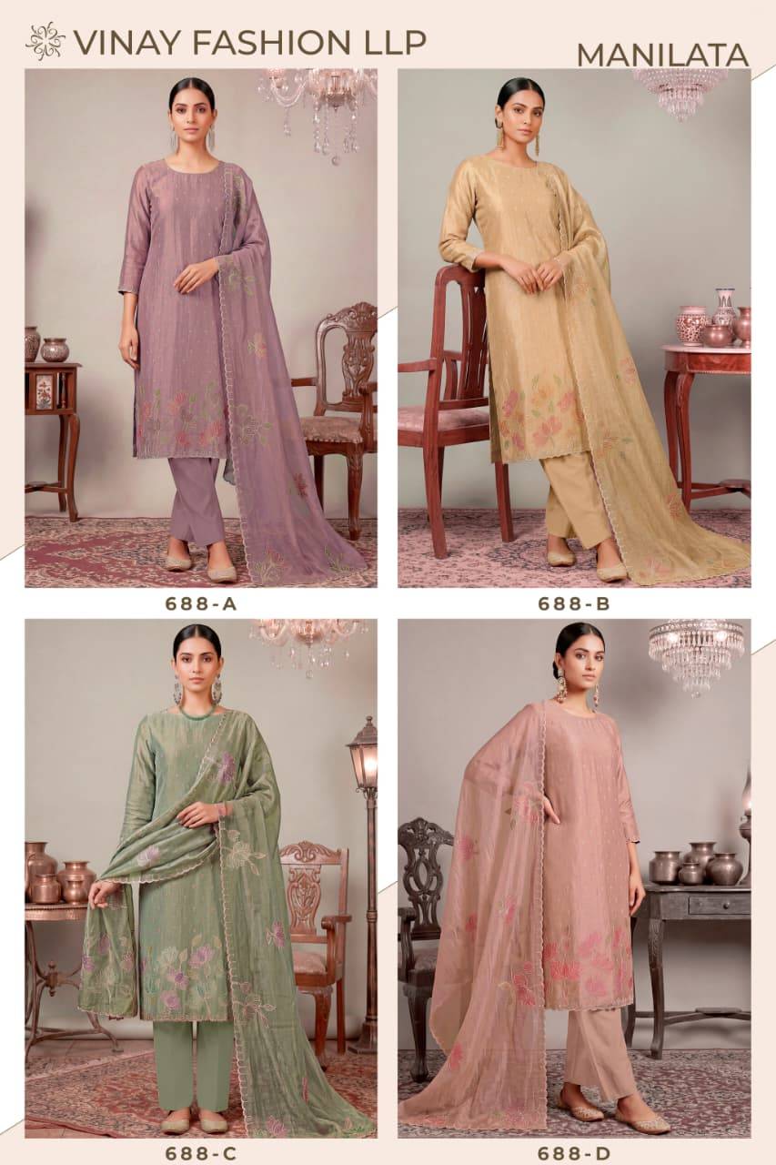 MANILATA by KULEESH  688a to 688d series casual wear PREMIUM SALSA SILK dresses At Wholesale Price